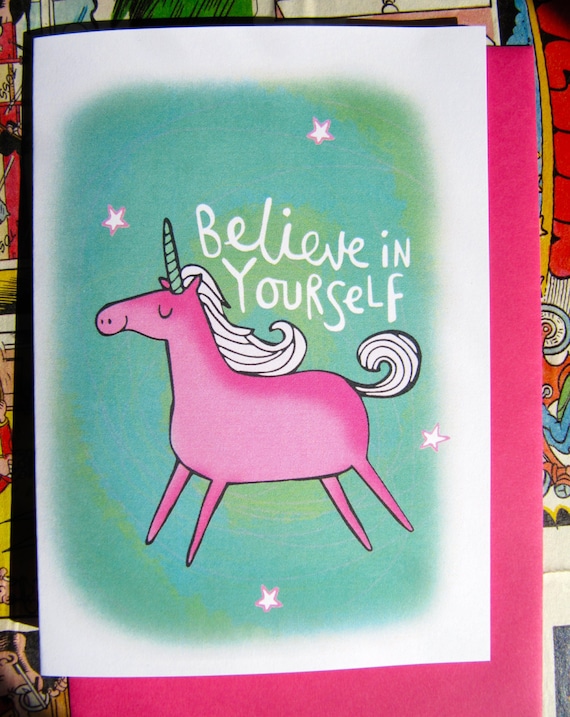 Believe in yourself Unicorn Card by KatieAbeyDesign on Etsy