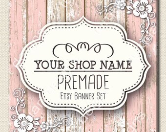Vintage Pink Wooden - Etsy Banner and New Etsy Cover with Facebook Cover Included Full Shop Graphics Set