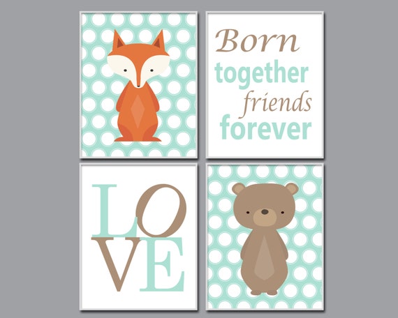 Download Fox Nursery Wall Art Born Together Friends Forever Baby Boy