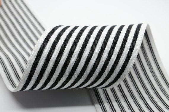 3inch 75mm Wide Black Striped White Elastic