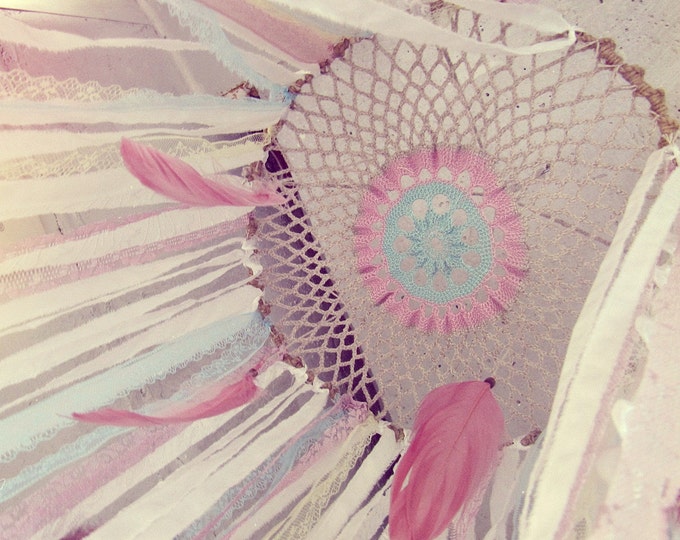 Hanging Mobile Canopy - Lace Baby Crib Crown - Boho Nursery Decor - Dreamcatcher Canopy - Gypsy Decor - Bohemian Home - Baby Crib Mobile