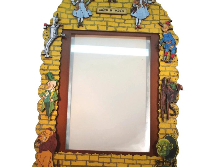 5x7 Wizard of Oz Photo Picture Frame, OOAK, One of a Kind. Handmade, Hand Painted, Yellow Brick Road