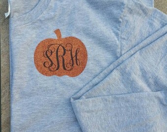 Monogrammed Fall Pumpkin T-Shirt / Women's Fall Glitter Monogrammed Shirt / Pumpkin Monogram Shirt