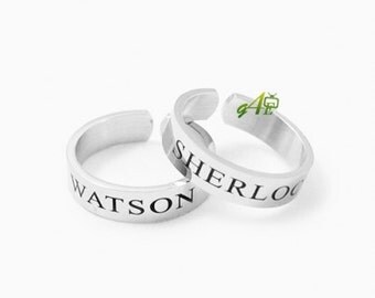 Sherlock & Watson Ring Set Stainless Steel Couples Detective Rings Sherlocked Engagement Ring