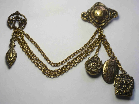 Antiqued Gold Chatelaine or Sweater Clip