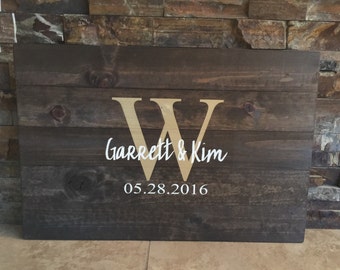Rustic Hand Painted Pallet Wooden Guestbook Alternative- Monogram - Wooden Guest Book