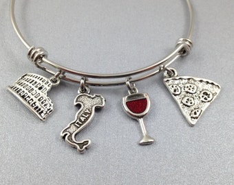 Italy Charm Bracelet, Italy Themed Charm Bracelet, Italy Charm Bangle, Italian Charm Bracelet, Travel Charm Bracelet, Italy Jewelry