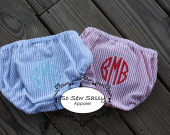 Seersucker monogrammed baby diaper cover/swim suit
