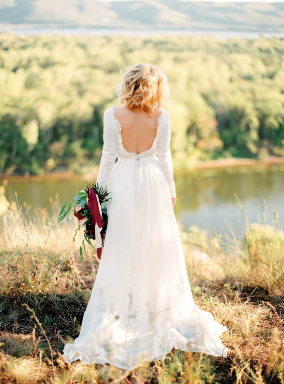 Romantic silk batiste and lace lining wedding dress