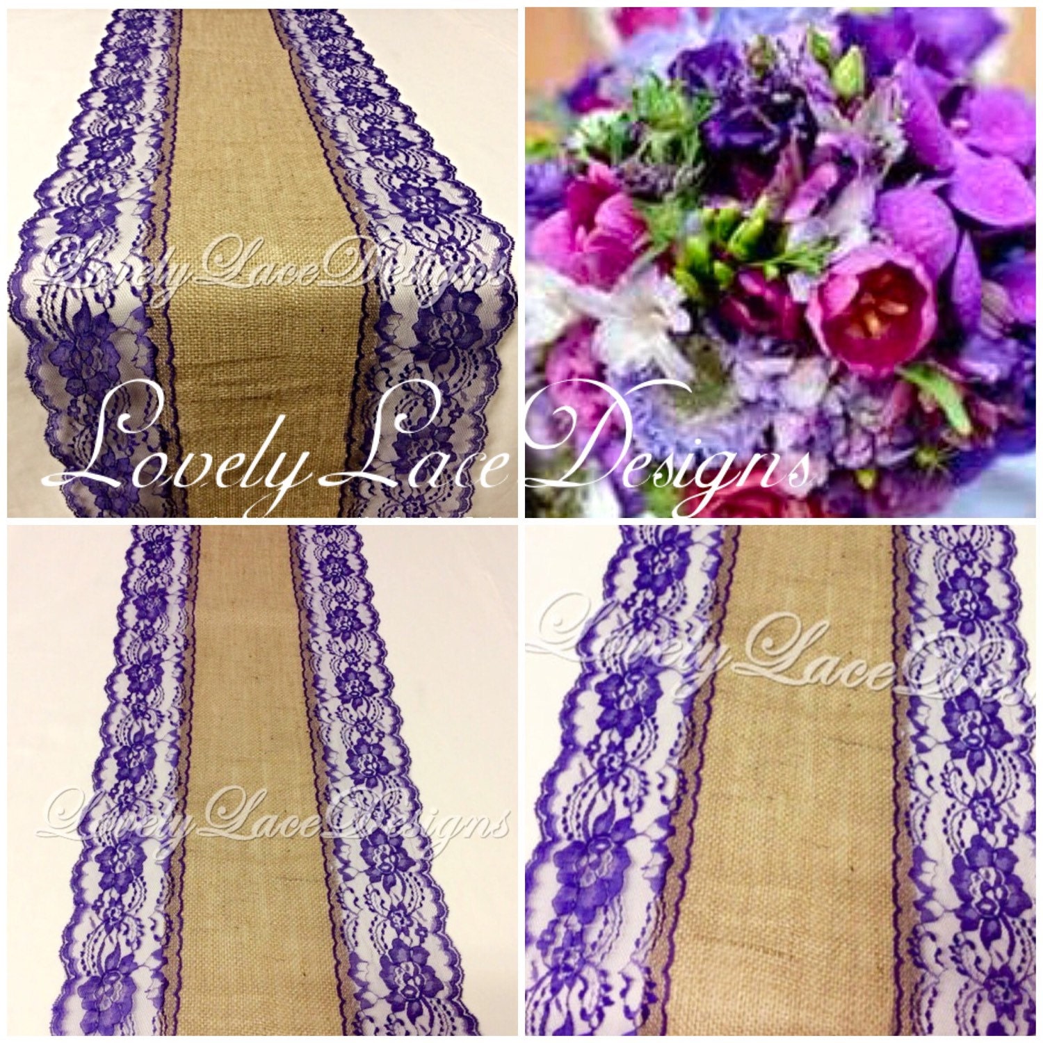 Peacock Burlap Lace Table Runner Purple Lace5ft10ft long x