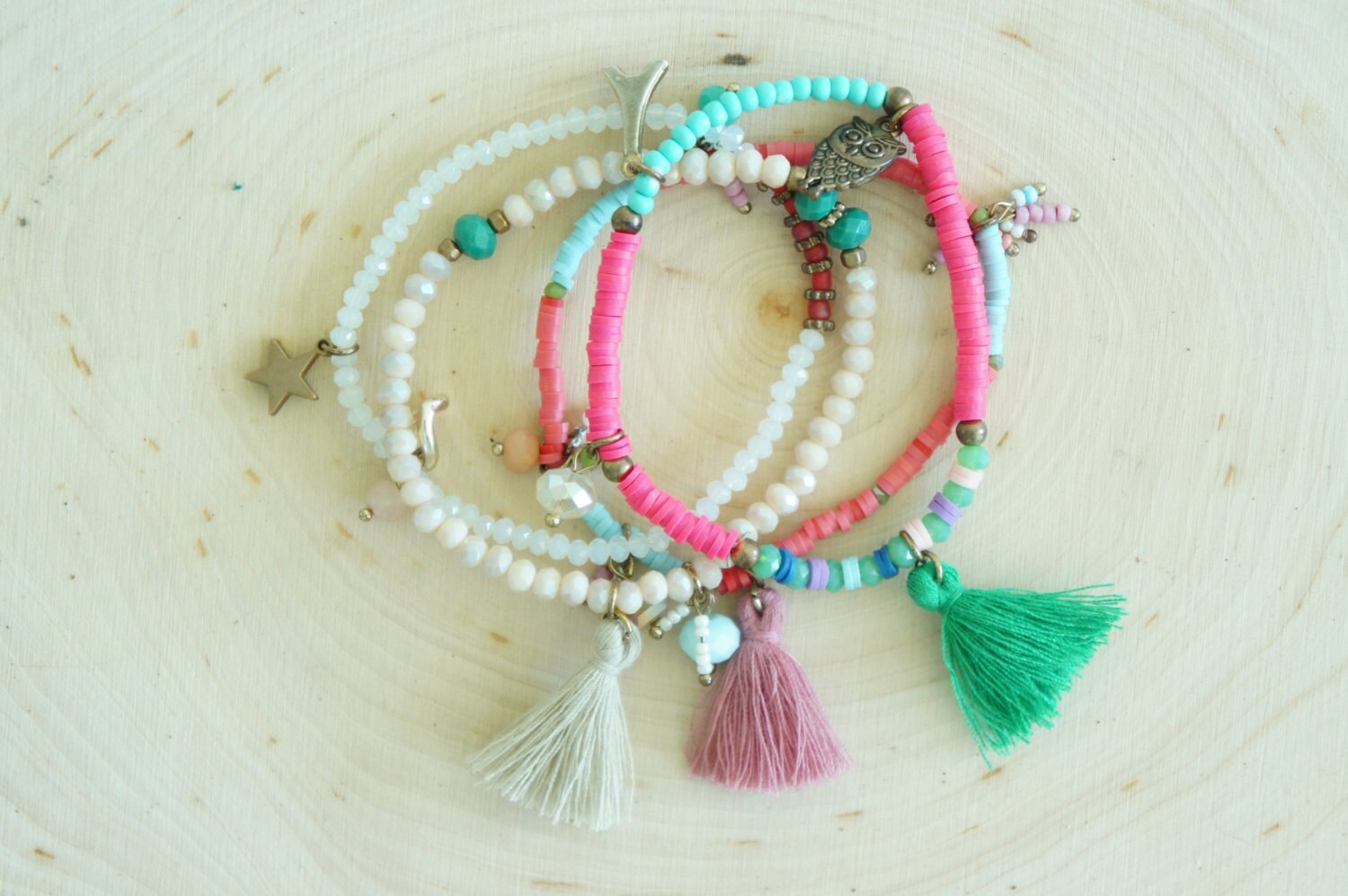 Tassel bracelet SET charm bracelet beaded bracelet beach