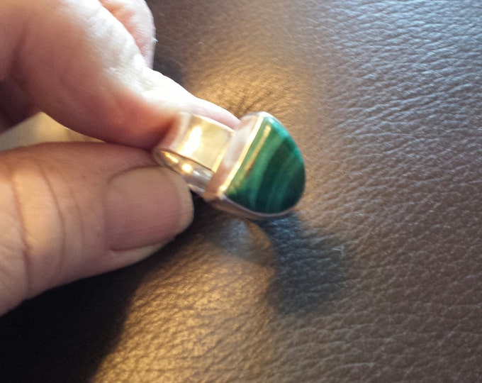 Malachite and sterling silver anticlastic ring