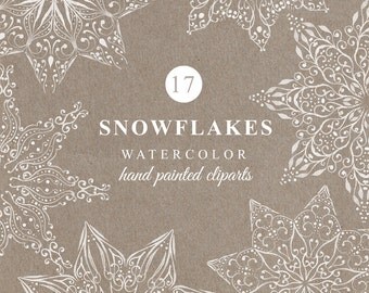 17 SNOWFLAKES hand painted, watercolor clipart, christmas clipart, 17 png files. no background, 300 dpi