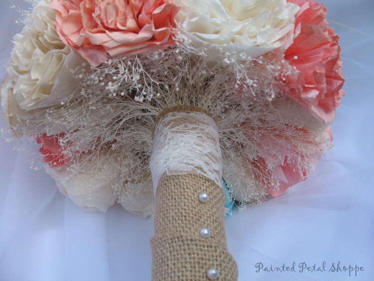 Coffee Filter Bridal Bouquet/ Teal/ Coral/ by