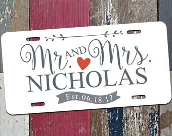 Just Married, Mr and Mrs Est Date Just Married Personalized License Plate, Wedding, Bridal Party, Car Tag 115P
