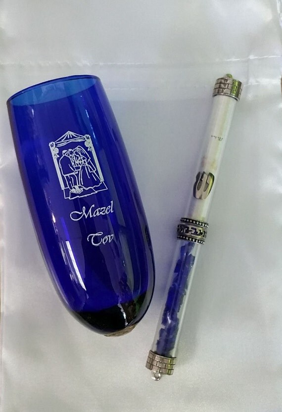 Jewish Wedding Glass Mezuzah kit Cobalt Blue by ShukisJudaica