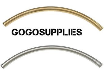 Bulk 50 - Silver Tube Bead, Silver Noodle Beads, Curved Tube Bead, Bracelet tube, jewelry supply, 3mm x 50mm - Heavy Wall (ID: .3mm)