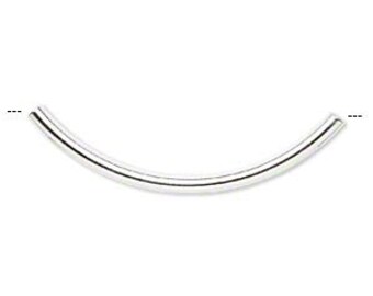 Bulk 50 - Silver Noodle Curved Tube Beads - 3mm x 50mm Silver Plated Curved Tube Beads - Heavy Wall (ID: .3mm)