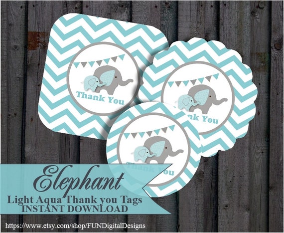 Elephant Baby Shower Thank you tags, Its a boy, Gray and ...