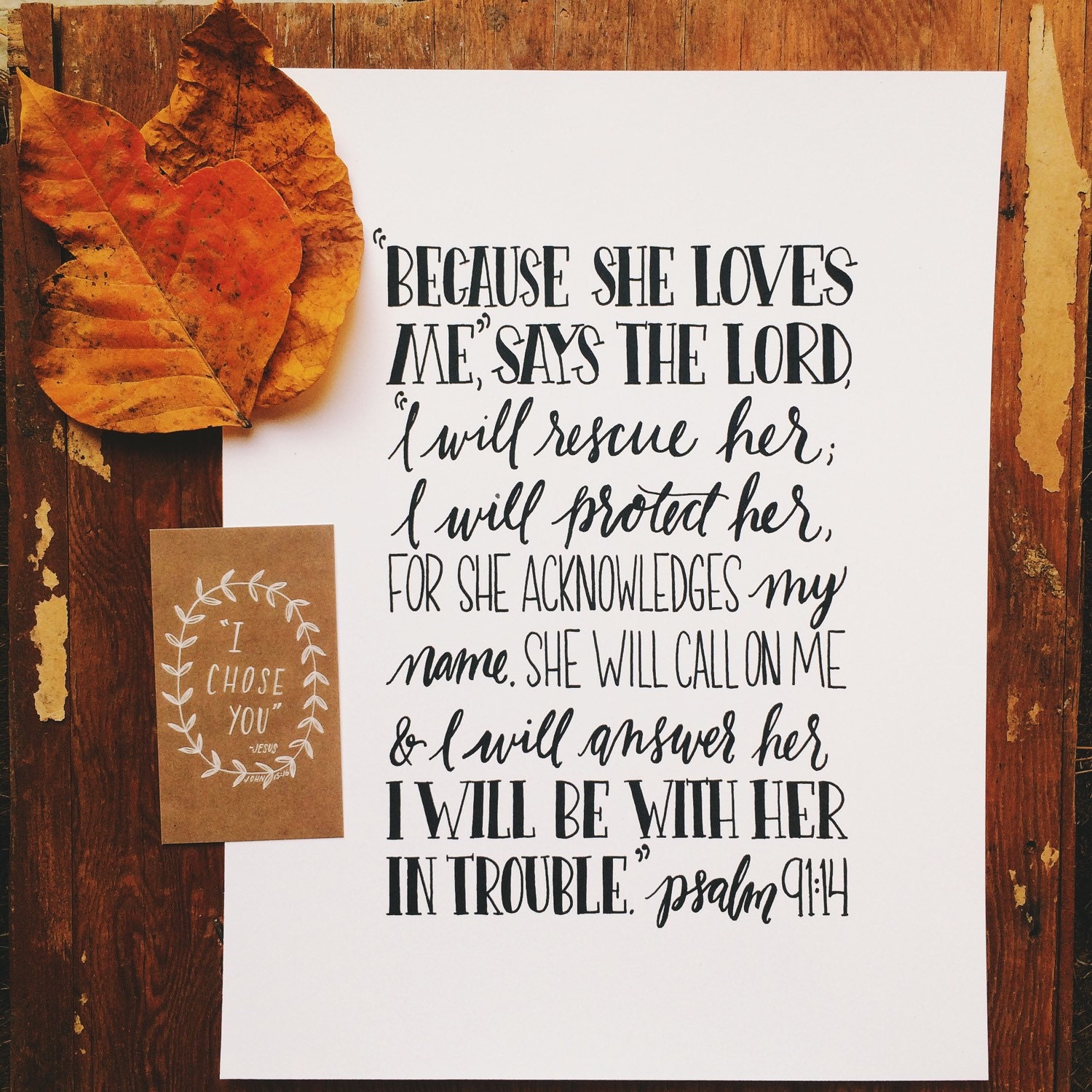 Hand lettered scripture print bible verse art psalm 91