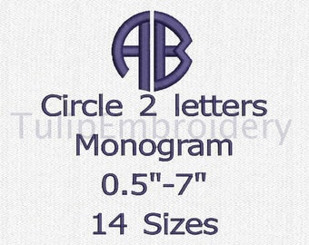 Circle 2 Letters Monogram Satin Stitch Font 14 Sizes Embroidery Design
