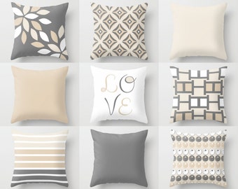 NEUTRAL Pillow Covers, Decorative Throw Pillows, Home Decor, Grey Beige, Love, Stripe, Mix and Match, Cushion Covers, Greige Decor