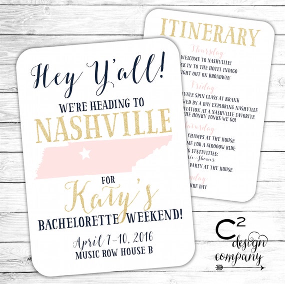 Nashville Bachelorette Party Invitation with Itinerary