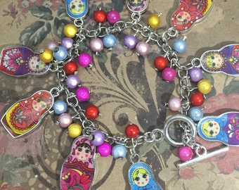 Matroyshka Charm Bracelet with Toggle Clasp