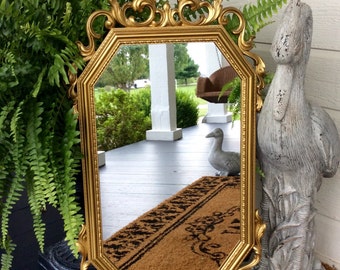 Vintage Large Gold Ornate, Octagon, Syroco Mirror, Hollywood Regency, Coastal, French Country, Shabby Chic, Wall Statement Decor