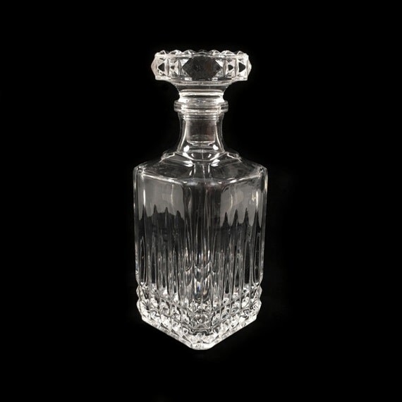 Vintage Cut Glass Clear Decanter With Stopper In Diamond 9194