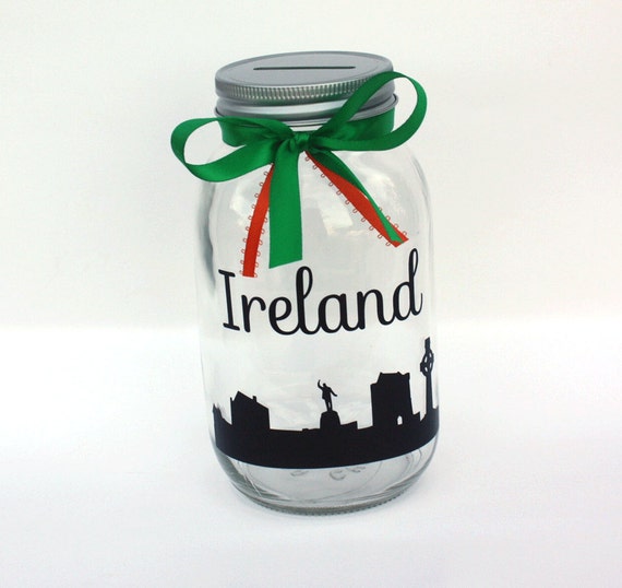 Ireland Mason Jar Bank Large Quart Size Customizable Bank