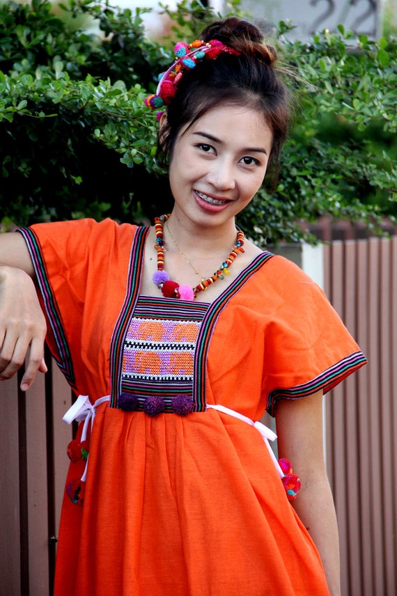 Korean style orange dresses tribal local dresses by FullyDesign
