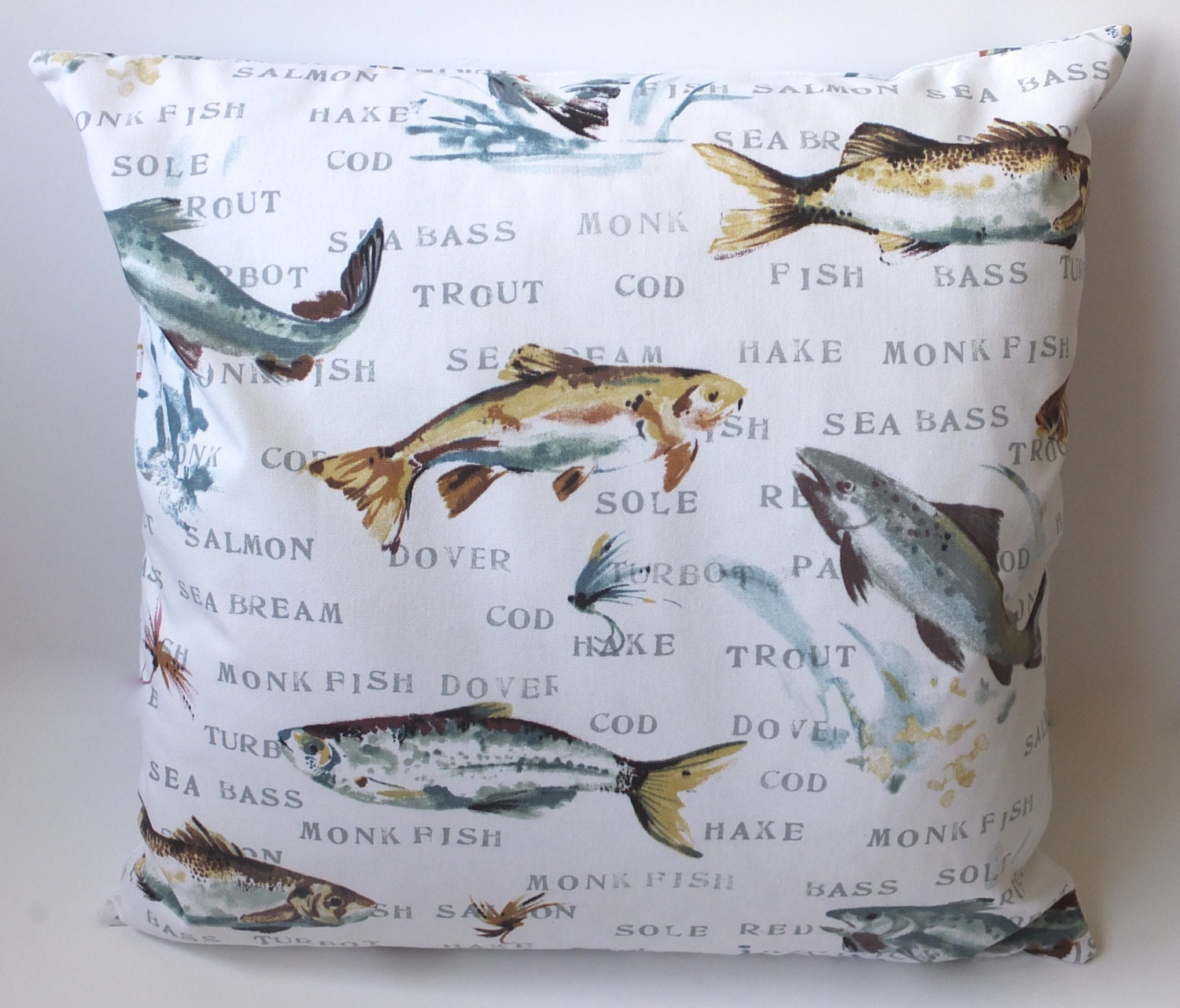 Fish print cushion cover 50cm x 50cm by Lazysusanmakes on Etsy
