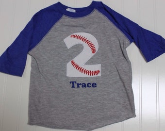 Baseball 2nd Birthday shirt, boys baseball birthday raglan sleeve shirt, two baseball boys custom name embroidered raglan, monogram baseball