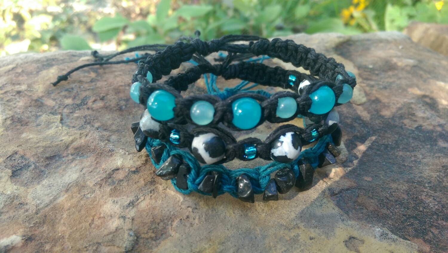 Hemp Bracelet Set Gemstones Hemp by CreativeEarthJeweler on Etsy