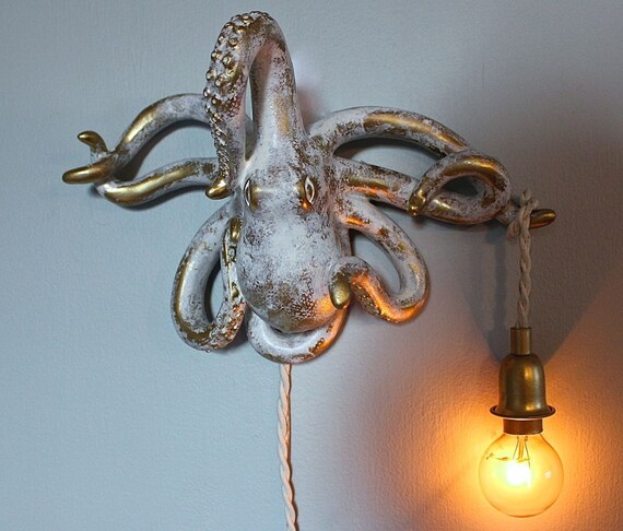 Octopus Wall Light Taxidermy Nautical Sconce Beach Cottage Sea