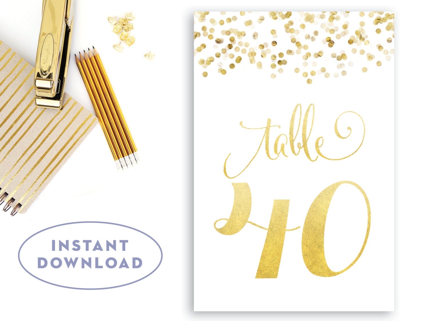 4x6 gold table numbers printable instant download gold