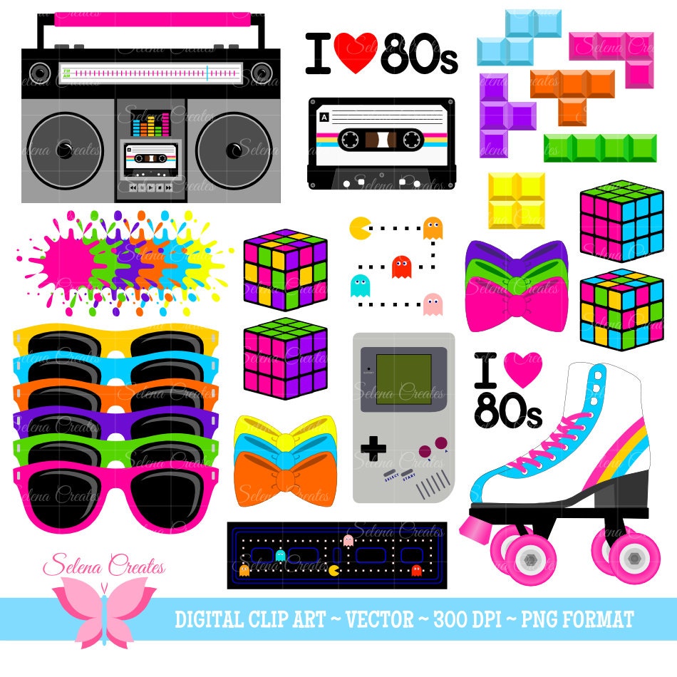 80s Clipart Set Digital Clipart Clip Art 1980s by SelenaCreates