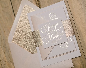 Rose Gold Foil and Glitter Wedding Invitation, Blush and Rose Gold Glitter Wedding Invite, Rose Gold Foil - Sample Set