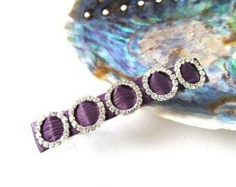 Purple barrette, purple leather hair clasp, leather barrette, diamante hairslide, sparkling purple hairclasp, purple wedding barrette Ruby62