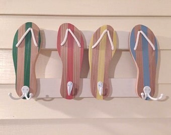 Flip flops towel rack, beach towel rack, beachy towel rack, flip flops with hooks, bathroom decor, pool towel rack, beach decor, flipflops