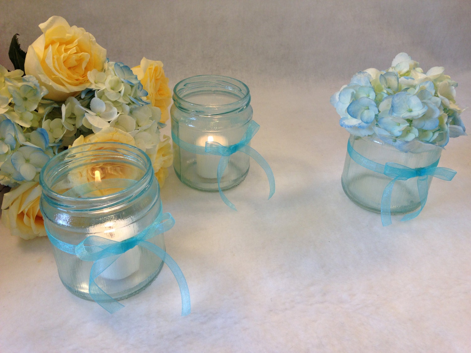 Light Aqua Blue Candle Holder/Votive/Tealight/ Mason Jar
