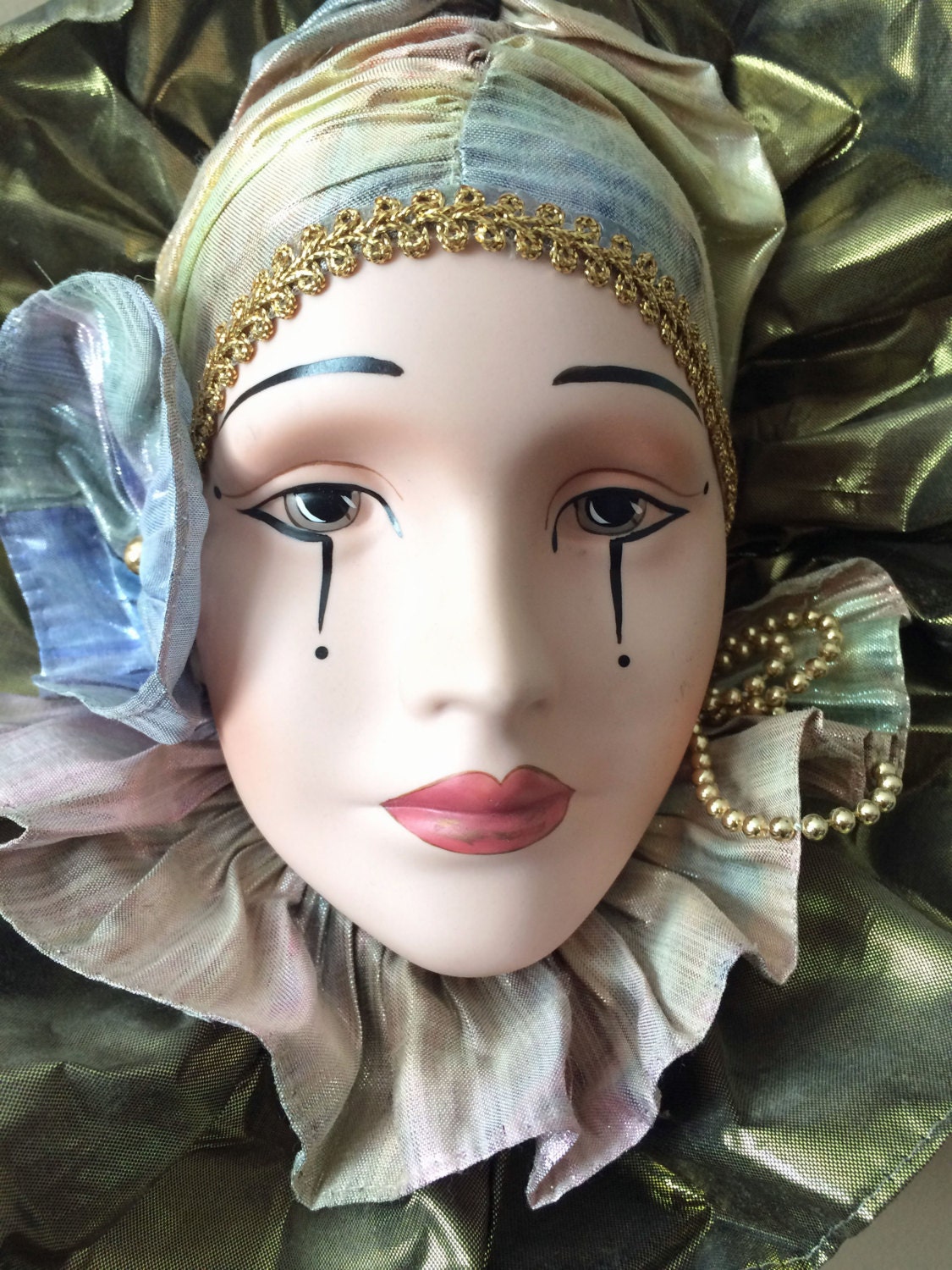 Stunning Brinn's Ceramic Harlequin Doll Clown Face Wall