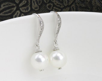 pearl earrings dangle,ivory pearl earrings silver,bridal pearl earings,pearl dangle earring,cheap glass pearl earrings bridesmaid gift