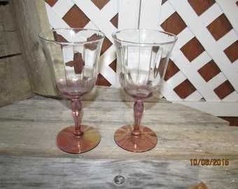 Sale was 14.79~Vintage Pink Peach Tinted Iridescent Champagne Glasses Set of 2 Pair Romantic Candlelight Dinners