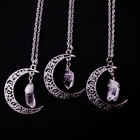 Moon Crystal Necklace Crescent Moon Necklace Witchy