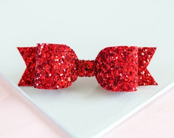 Girl/baby Medium Red Glitter hair bow on Hair Clip