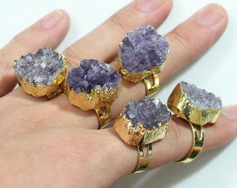 Promotion Adjustable Amethyst Druzy Drusy Ring Gemstone Ring Jewelry YHA-102