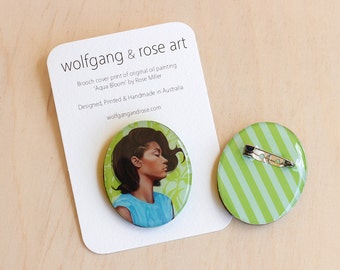 Brooch, Cameo Brooch, Art Brooch, Wearable Art, Art Jewellery, Art, Accessories, Aqua, African American, Green, Hair, Woman, Tropical, Glam