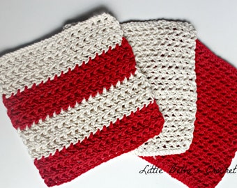 Three Red/White/Striped Cotton Crochet Wash Cloths